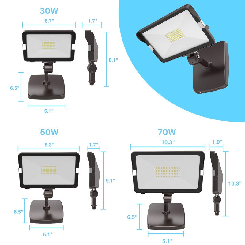 HYPERLITE 50W Flood Lights Outdoor 2 Pack, LED Flood Light with Knuckle Mount, Floodlight Wall Mount 5000K 5,500Lm IP65 Waterproof LED Security Lights for Yard Garden Garage UL Listed - Image 5